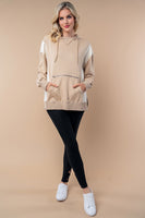 White Birch Color Block Hooded Pullover Top in Sand Cream