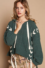 Load image into Gallery viewer, POL Solid Color Chenille Sweater with Weaved Fabric Detail in Real Green
