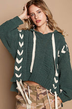 Load image into Gallery viewer, POL Solid Color Chenille Sweater with Weaved Fabric Detail in Real Green
