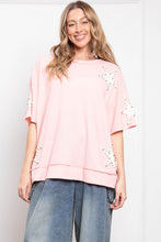 Load image into Gallery viewer, BlueVelvet Thermal Star Patched and Beaded Top in Pink-White
