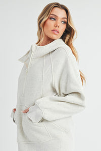 Aemi + Co Drea Half Zip Hoodie Top in Heather Bone