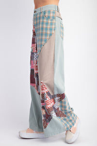 Easel Mix n Match Patchwork Pants in Sage Grey