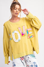 Load image into Gallery viewer, Easel &quot; LOVE &quot; Patched Terry Knit Top in Matcha ON ORDER
