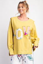 Load image into Gallery viewer, Easel &quot; LOVE &quot; Patched Terry Knit Top in Matcha ON ORDER
