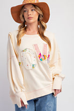 Load image into Gallery viewer, Easel &quot; LOVE &quot; Patched Terry Knit Top in Cream ON ORDER
