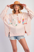 Load image into Gallery viewer, Easel &quot; LOVE &quot; Patched Terry Knit Top in Blush ON ORDER
