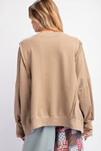 Load image into Gallery viewer, Easel &quot; LOVE &quot; Patched Terry Knit Top in Mocha
