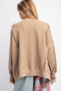 Easel " LOVE " Patched Terry Knit Top in Mocha