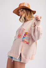 Load image into Gallery viewer, Easel &quot; LOVE &quot; Patched Terry Knit Top in Blush ON ORDER
