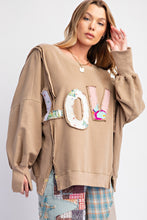 Load image into Gallery viewer, Easel &quot; LOVE &quot; Patched Terry Knit Top in Mocha
