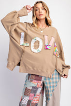 Load image into Gallery viewer, Easel &quot; LOVE &quot; Patched Terry Knit Top in Mocha
