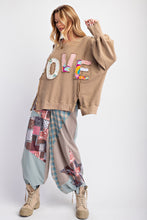 Load image into Gallery viewer, Easel &quot; LOVE &quot; Patched Terry Knit Top in Mocha
