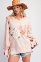 Load image into Gallery viewer, Easel &quot; LOVE &quot; Patched Terry Knit Top in Blush ON ORDER
