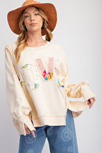 Load image into Gallery viewer, Easel &quot; LOVE &quot; Patched Terry Knit Top in Cream ON ORDER
