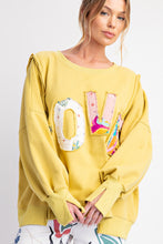 Load image into Gallery viewer, Easel &quot; LOVE &quot; Patched Terry Knit Top in Matcha ON ORDER
