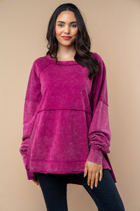 White Birch OVERSIZED Solid Color Knit Top in Raspberry