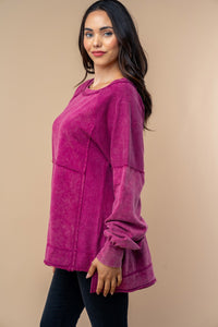 White Birch OVERSIZED Solid Color Knit Top in Raspberry