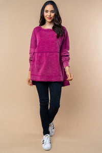 White Birch OVERSIZED Solid Color Knit Top in Raspberry