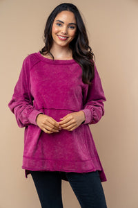 White Birch OVERSIZED Solid Color Knit Top in Raspberry