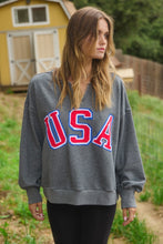 Load image into Gallery viewer, Oddi Solid Color French Terry Top with USA Patches in Heather Charcoal
