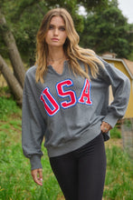 Load image into Gallery viewer, Oddi Solid Color French Terry Top with USA Patches in Heather Charcoal
