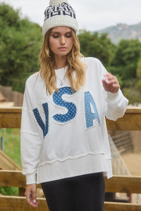 Oddi Solid Color Top with Star Print USA Patches in White