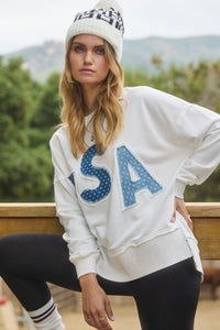 Oddi Solid Color Top with Star Print USA Patches in White