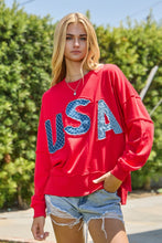 Load image into Gallery viewer, Oddi Solid Color Top with Star Print USA Patches in Red
