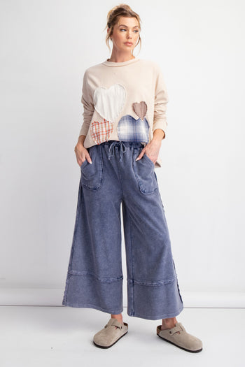 Easel Terry Palazzo Pants in Midnight Blue