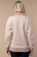 White Birch Half Zip Front Pullover Top in Sand