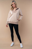 White Birch Half Zip Front Pullover Top in Sand