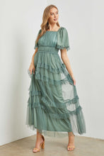 Load image into Gallery viewer, Polgram Tulle Maxi Dress in Dusty Teal
