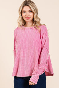 Mittoshop OVERSIZED Thermal Waffle Knit Top in Barbie Pink