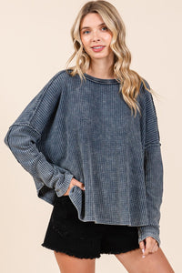 Mittoshop OVERSIZED Thermal Waffle Knit Top in Navy ON ORDER