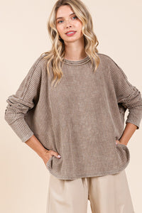 Mittoshop OVERSIZED Thermal Waffle Knit Top in Ash Brown