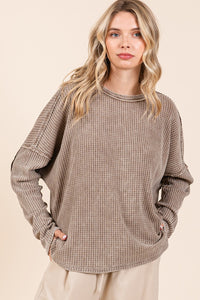 Mittoshop OVERSIZED Thermal Waffle Knit Top in Ash Brown