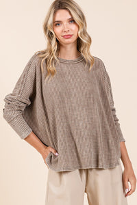 Mittoshop OVERSIZED Thermal Waffle Knit Top in Ash Brown