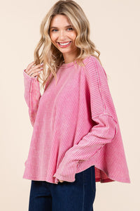 Mittoshop OVERSIZED Thermal Waffle Knit Top in Barbie Pink