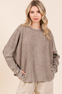 Mittoshop OVERSIZED Thermal Waffle Knit Top in Ash Brown