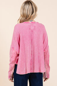 Mittoshop OVERSIZED Thermal Waffle Knit Top in Barbie Pink