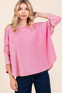 Mittoshop OVERSIZED Thermal Waffle Knit Top in Barbie Pink