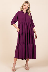 Mittoshop Solid Color Airflow Maxi Dress in Magenta