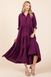 Mittoshop Solid Color Airflow Maxi Dress in Magenta