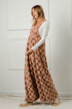 Load image into Gallery viewer, BiBi Checker Print Sherpa Wide Leg Overalls in Mocha/Latte
