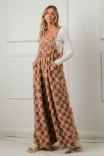 Load image into Gallery viewer, BiBi Checker Print Sherpa Wide Leg Overalls in Mocha/Latte
