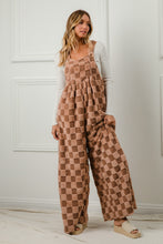 Load image into Gallery viewer, BiBi Checker Print Sherpa Wide Leg Overalls in Mocha/Latte
