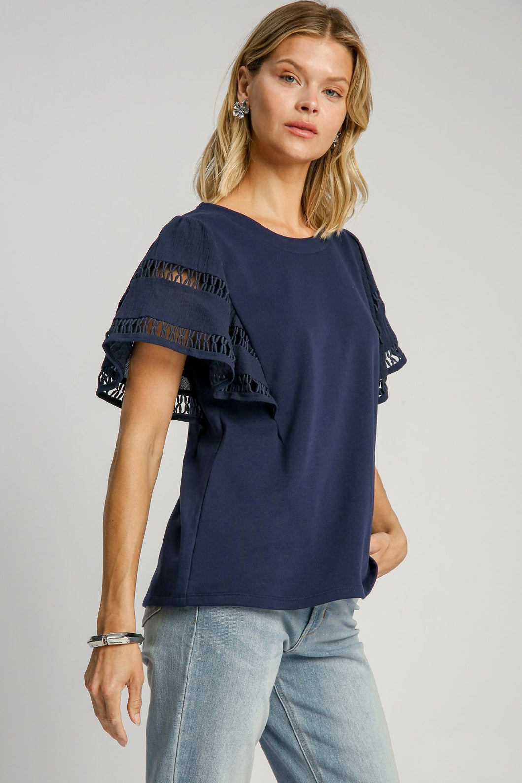 Umgee A-Line French Terry Knit Top in Midnight