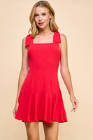 TCEC Textured Fabric Mini Dress in Red