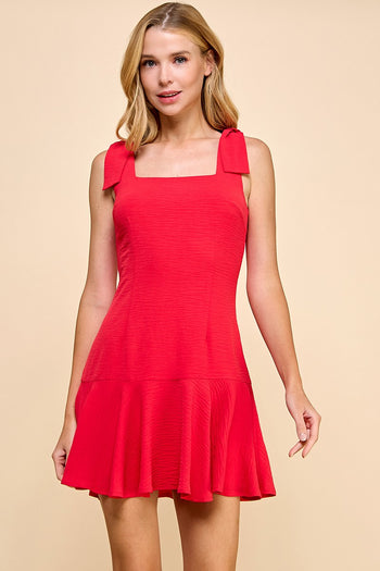 TCEC Textured Fabric Mini Dress in Red