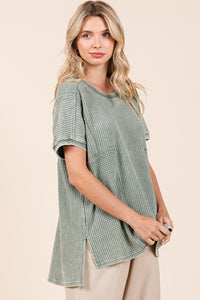 Mittoshop Mineral Washed Waffle Knit Tunic Top in Matcha